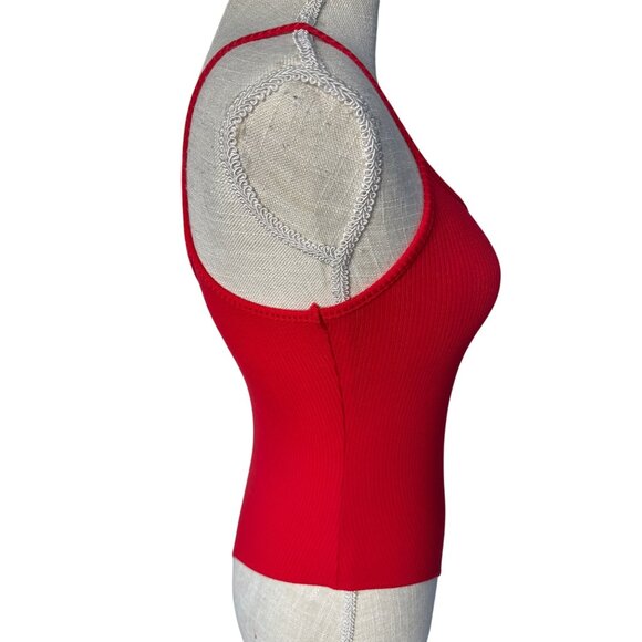 Garage Red Ribbed Bodysuit With Button Front Closure P/S - Picture 4 of 7